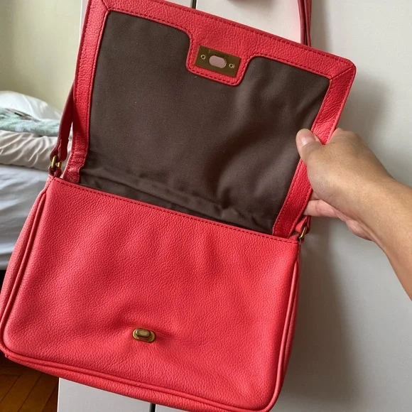 J. CREW HANDBAG TILLARY PURSE NEON CORAL LEATHER CROSSBODY - CLUTCH - Picture 4 of 10